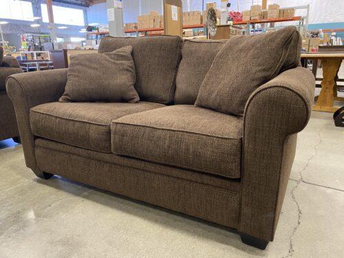 JONATHAN LOUIS Heathered Chocolate Brown Plush Loveseat with Black Legs