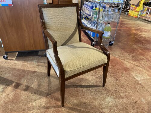 BAKER Wood Frame Armchair w/ Tan Upholstery
