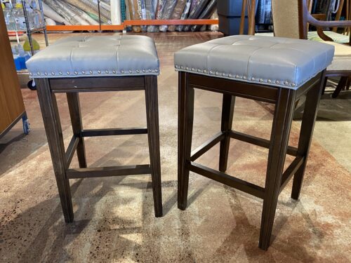 Grey & Brown Stud Trim Stool Set (Set of 2)