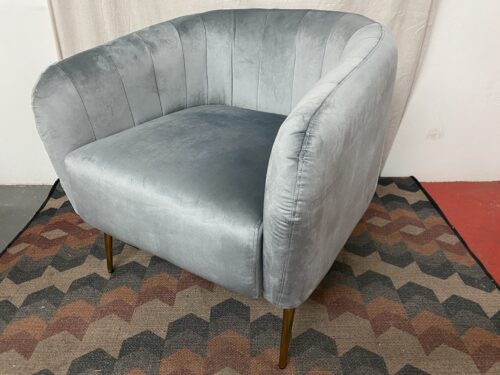 Grey Upholstered Barrel Chair w/ Gold Legs