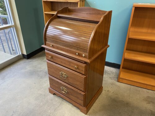 RIVERSIDE FURNITURE 3 Drawer Roll Top Secretary Desk with Brass Accents and Organizer Shelf