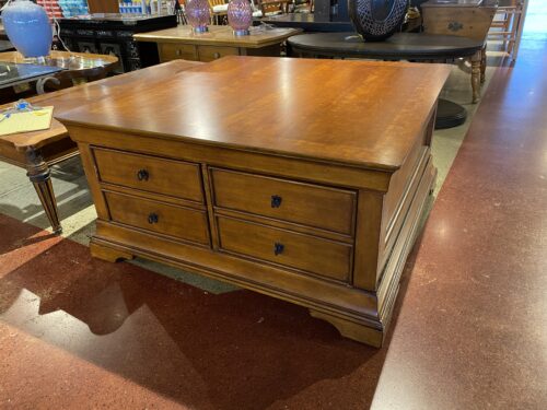 Large Square Solid Wood Two Drawer Coffee Table