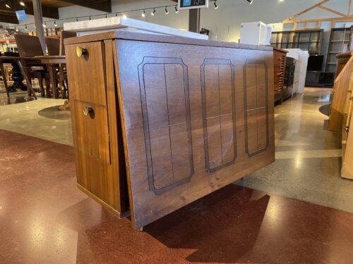 Vintage Mid-Century Modern Walnut Sewing Table with Drop Leaf