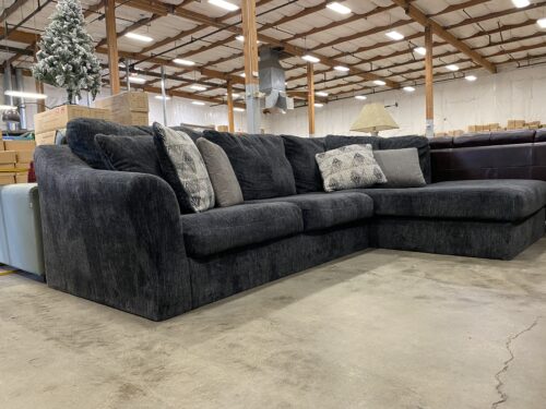 Charcoal Chenille Modular Wide Seat L-Shaped Sectional