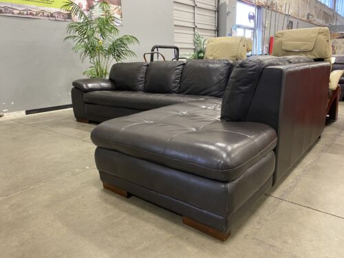Deep Brown Leather Tufted Modular L-Shaped Sectional