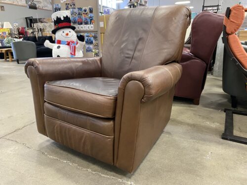 Distressed Brown Leather Swivel Rocking Chair