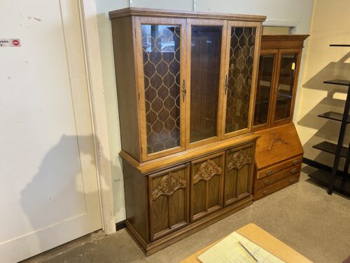 Fruitwood China Cabinet with Lattice Pattern Glass
