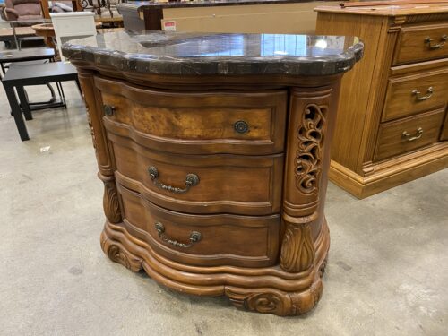 Tiled Marble Top 3 Drawer Dresser with Carved Wood Details