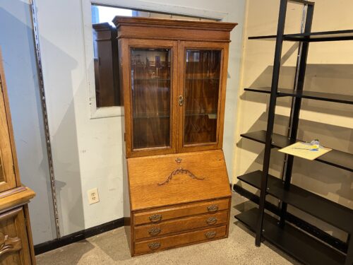 Antique Oak Secretary Desk with Glass Front Bookcase