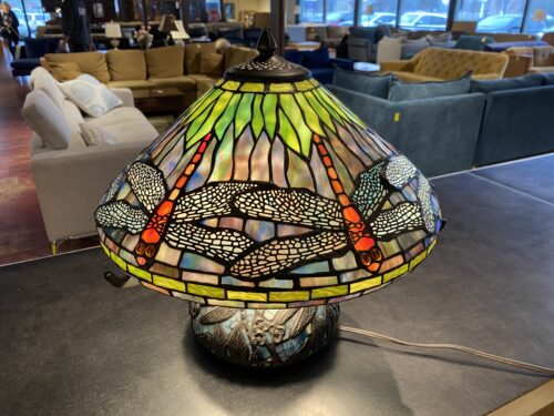 Tiffany-Style Stained Glass Table Lamp with a Dragonfly Motif