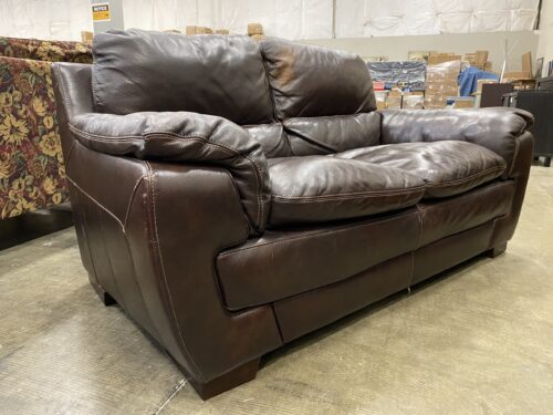 Brown Leather Soft Cushion Loveseat