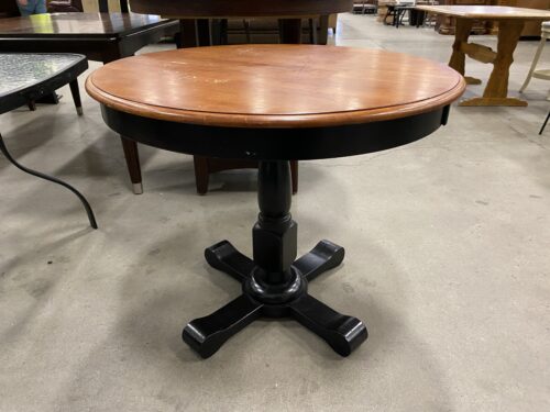 Round Wooden Dining Table with Black Pedestal Base