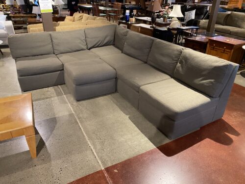 CRATE & BARREL Grey Lounge Sectional with Ottoman