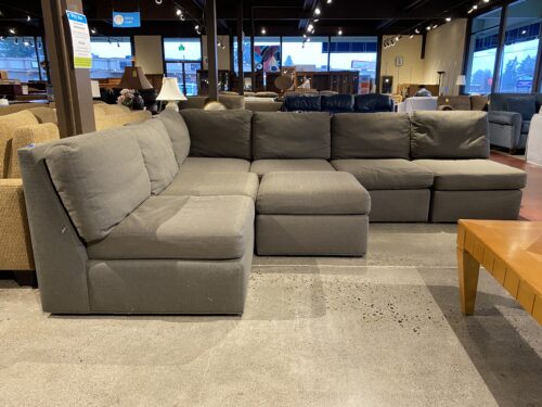 CRATE & BARREL Grey Lounge Sectional with Ottoman