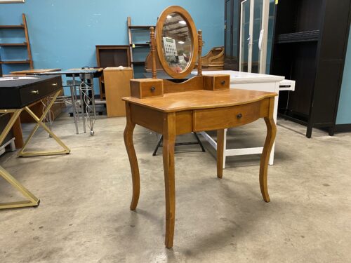Vintage Wooden Natural Finish Vanity with Petite Mirror