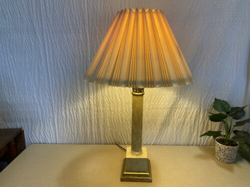 Vintage Marble and Brass Accented Table Lamp with Accordian Shade