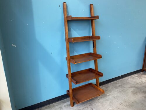 Wooden Mahogany Stained 5 Shelf Leaning Bookcase