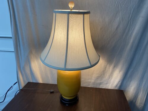 Yellow Glazed Ceramic Table Lamp w/ White Shade