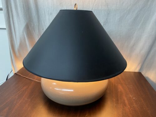 Vintage Short Pewter Ceramic Table Lamp w/ Black Shade