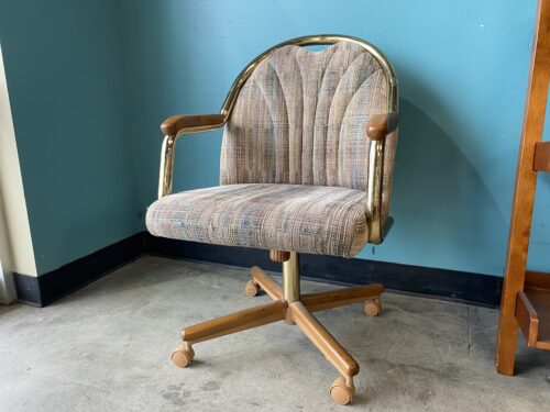 Vintage Novelty Pastel Upholstered Office Chair with Brass and Wooden Accents