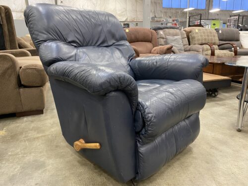 LA-Z-BOY Navy Blue Plush Leather Manual Recliner