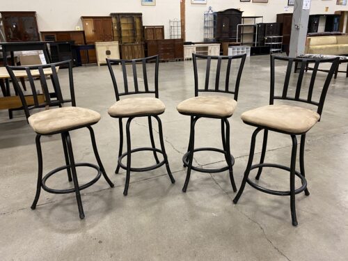 Black Metal Counter Height Swivel Bar Stools with Beige Upholstered Seat Cushions (Set of 4)