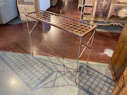 Patinated Metal Lattice Top Console Table