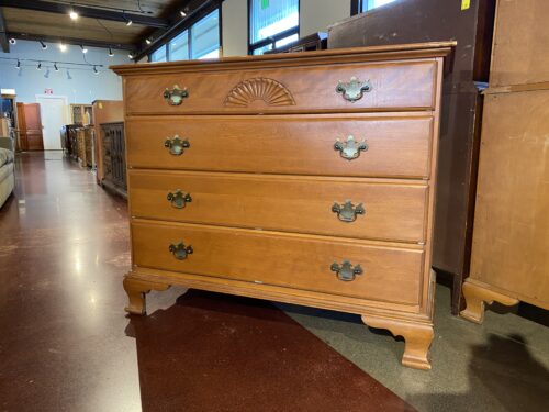 Warm Blonde Four Drawer Fan Carved Dresser