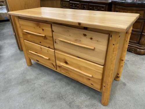 Knottty Pine 4 Drawer Lowboy Dresser with Branch Style Drawer Pulls