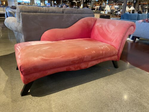 Fainting Couch with Dark Wooden Legs and Rolled Back