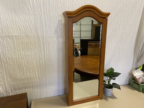 Vintage Wooden Wall Mount Jewelry Organizer / Storage Display with Mirror Front