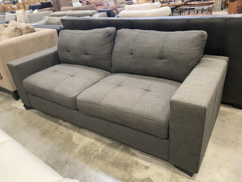 Dark Greige Modern Square Arm 2 Seat Sofa