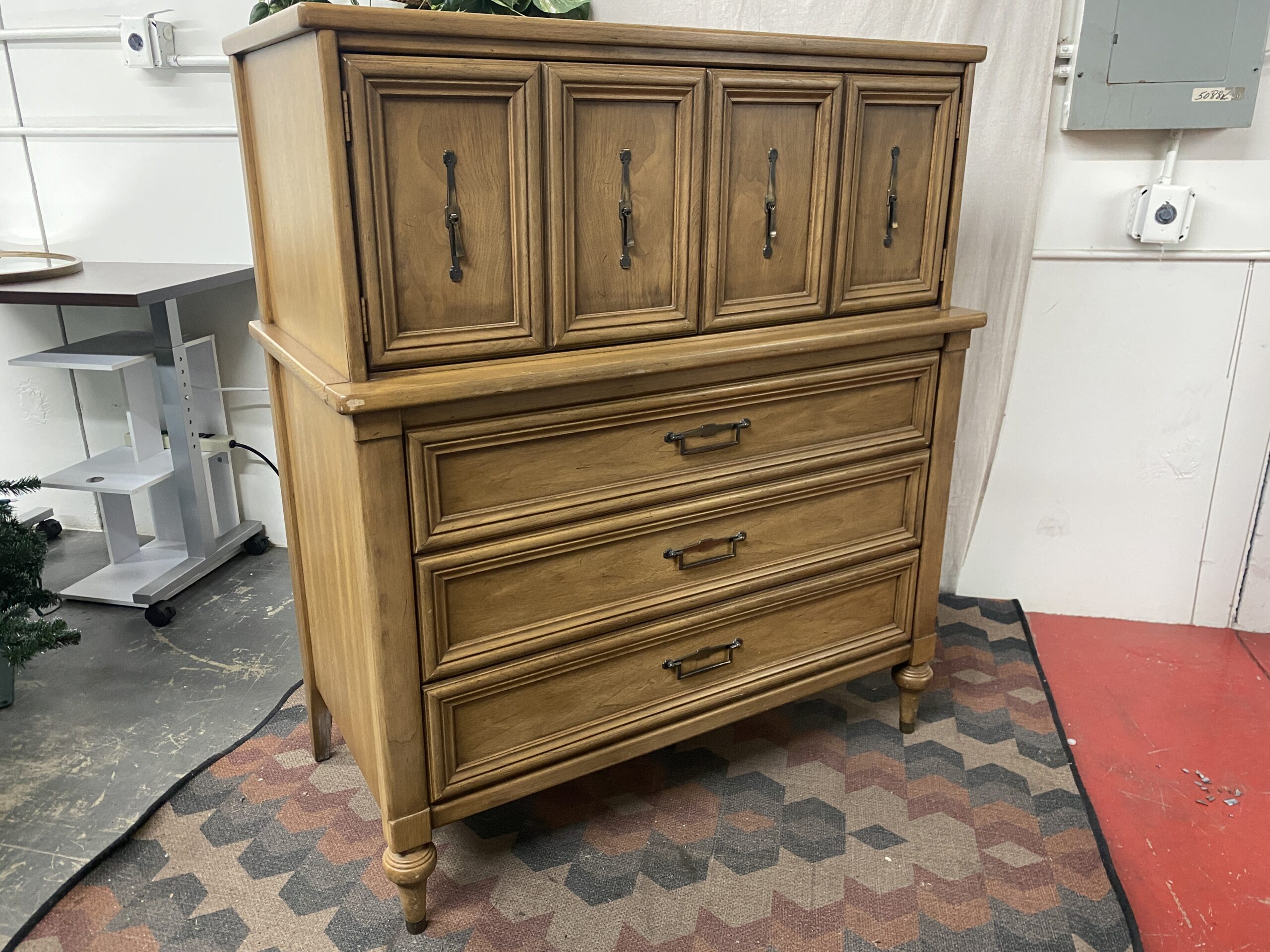 WHITE FINE FURNITURE Light Brown Mid Century Tall Chest w/ 3-Drawers