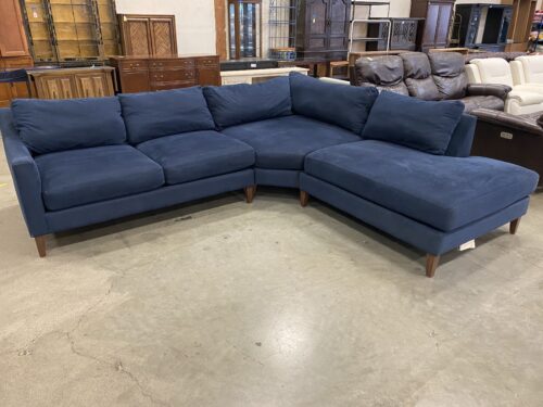 JONATHAN LOUIS 3 Piece L-Shaped Navy Blue Sectional Sofa with Dark Wood Legs