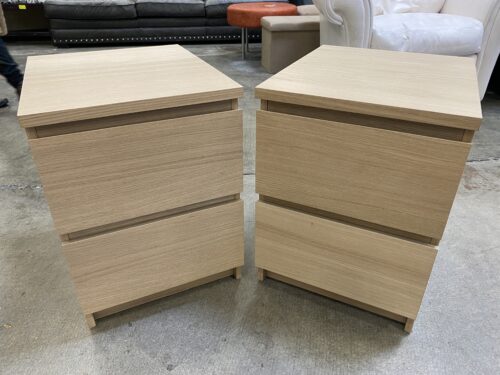 Light Wood Minimalist 2 Drawer Nightstand (Set of 2)