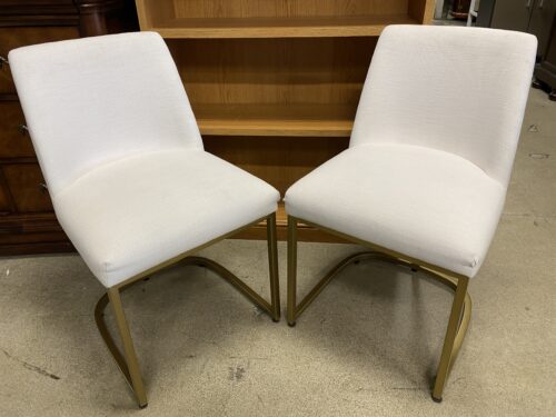 RESTORATION HARDWARE Emery Curved Back Fabric Side Dining Chair w/ Brass Base (Set of 2)
