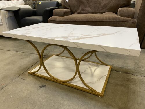 2 Tier Marble Illusion Coffee Table with Gold Tone Frame