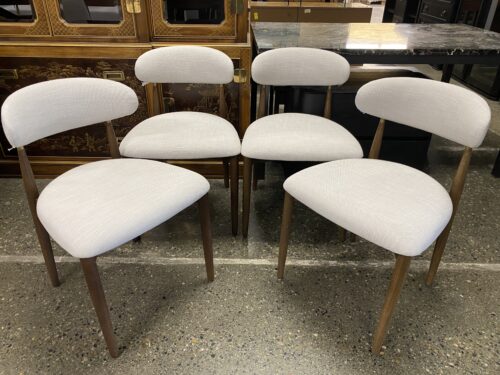 RESTORATION HARDWARE Arno Dove Fabric Dining Chair w/ Brown Oak & Brass Base (Set of 4)