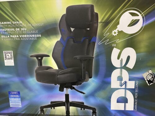 DPS Black and Blue Gaming Chair with Adjustable Headrest and Blue Contrast Stitching