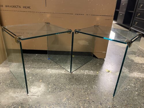 Modern Glass End Table w/ Brass Brackets (Set of 2)