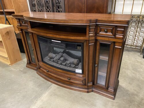 WELL UNIVERSAL LTD Klamath 75" Electric Fireplace Mantle with Glass Door Cabinets and Walnut Finish Model #WU-31533BE