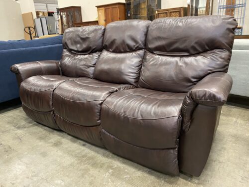 Deep Espresso Leather 3 Seat Sofa with Double Power Recliners and Adjustable Headrest
