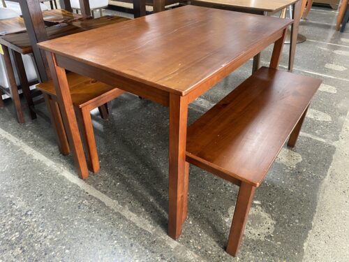 Dark Brown Wooden Dining Set w/ 2 Benches (Set of 3)