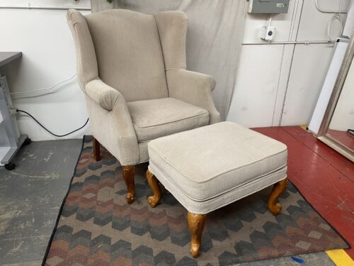 KRAISES Down Filled Wingback Tan Armchair w/ Ottoman (Set of 2)