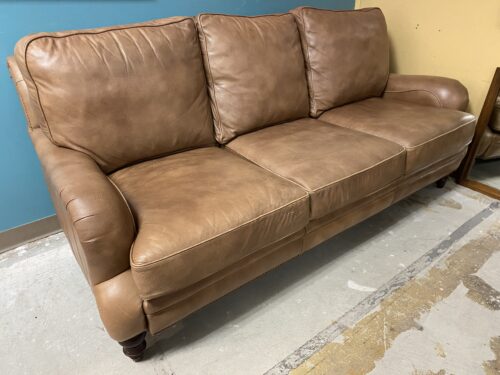 BARCALOUNGER Wayne Phillips Caramel Leather Sofa w/ Nailhead Trim