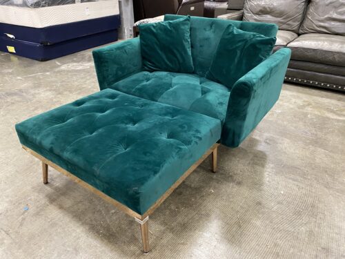 Kelly Green Tufted Velvet Convertible Accent Chair to Daybed with Gold Tone Frame