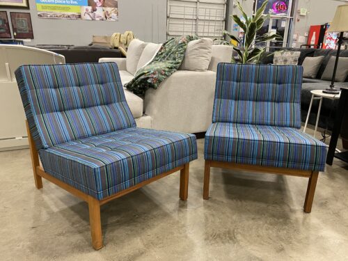 MODERNICA Armless Split Rail Accent Chair with Cool Tone Striped Cushion (Set of 2)