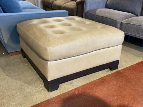 Tan Square Button Tufted Leather Ottoman