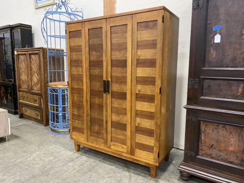 Mid-Century Modern Mixed Wood Entertainment Armoire with Double Hinged Doors and Storage