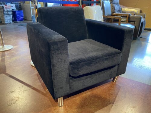 Boxy Black Velvet Club Chair w/ Silver Legs